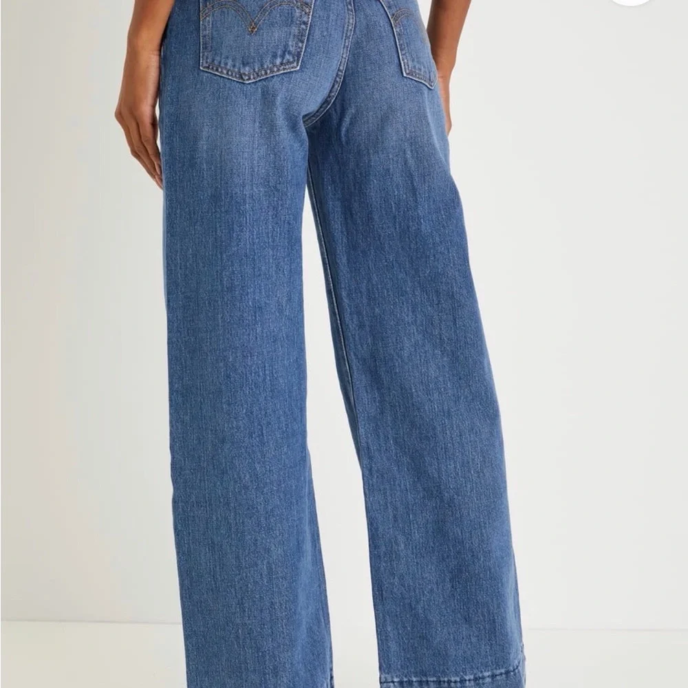 Levi's Ribcage Medium Wash Wide-Leg Raw Hem Denim Jeans - Picture 3 of 14